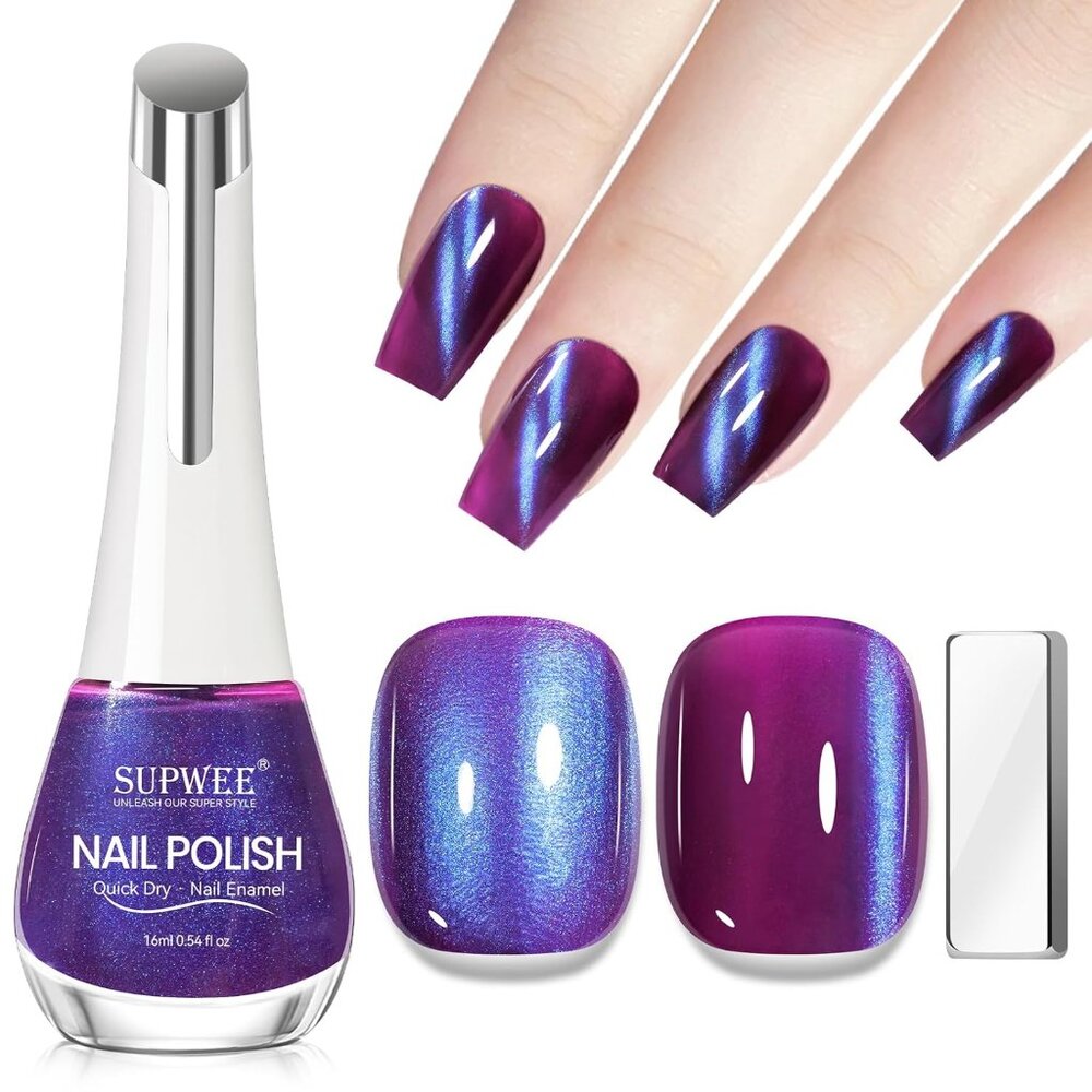 Purple Quick Dry Magnetic Nail Polish Non Gel Cat Eye Nail Polish For Fingernail